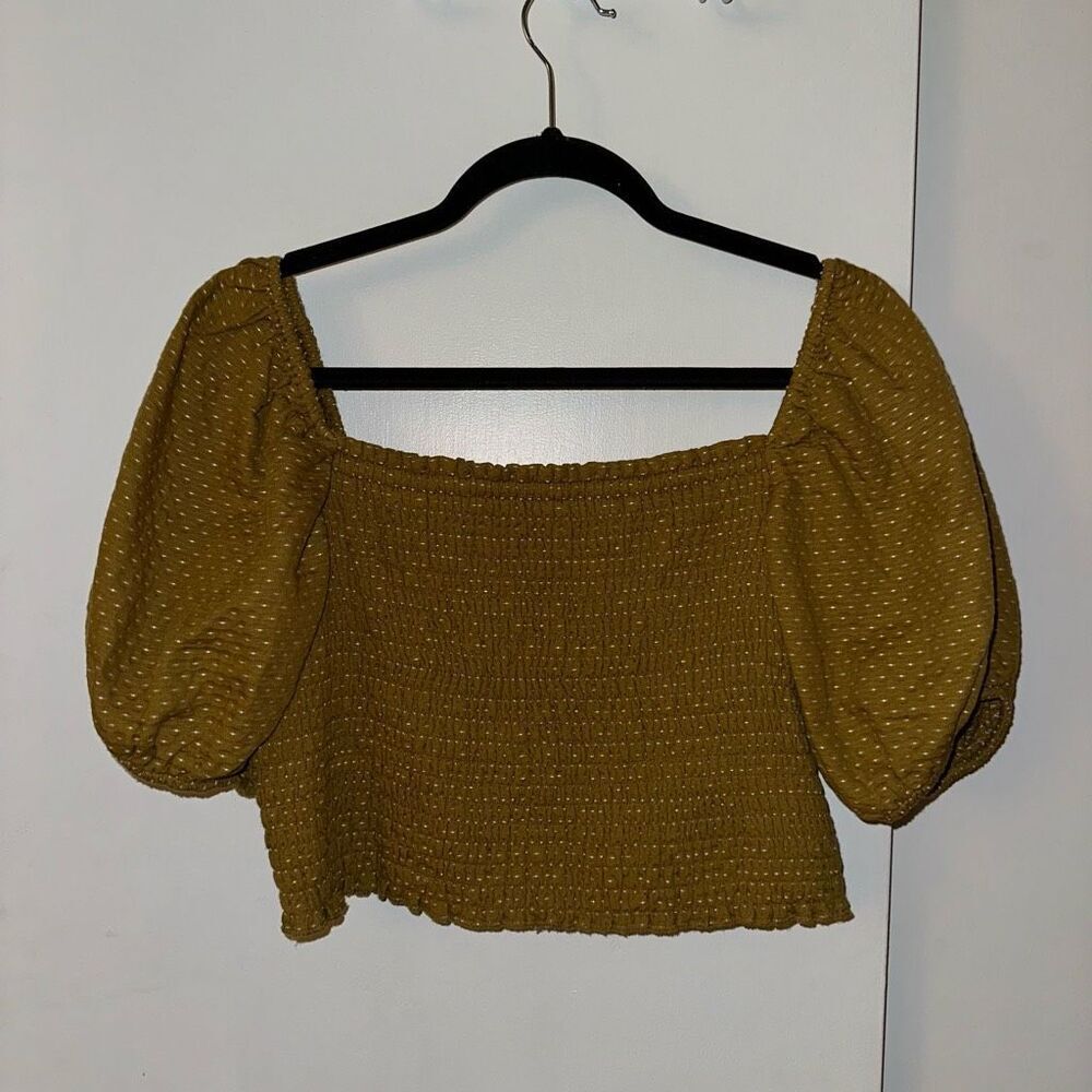 Wild Fable Womens Puff Sleeve Crop Top Mustard Speckle Medium EUC